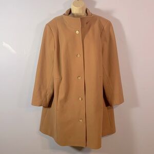 Lands end wool tan camel midi dress coat overcoat plus size 20w church neutral